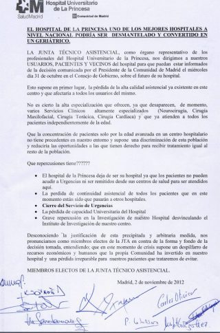 Documento firmas Hospital Universitario de la Princesa